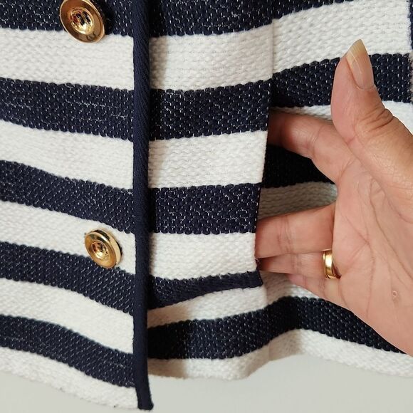 Jones New York Signature Navy White Stripe Double Breasted Cropped Blazer 12 - Picture 11 of 11